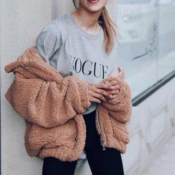 18585 Hooded Plush Coat - Camel
